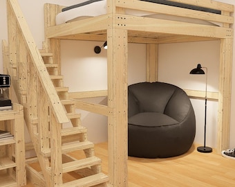 Full-size Loft Bed Plans with Stairs, Instant Download