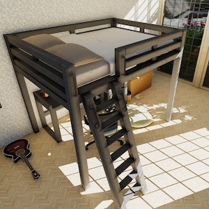 Queen-size diy loft bed plan with desk (PDF download)