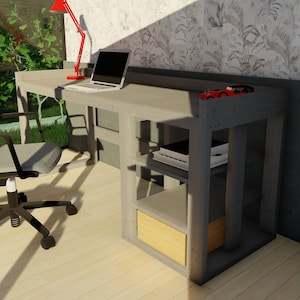 DIY wooden desk plan, Furniture plan, Diy shelf plan, Home office desk plan, Woodworking plan, DIY desk, Desk Blueprint
