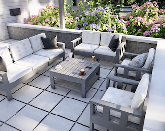 Patio chair plan with coffee table plan; 2 and 3 seater sofa plans included