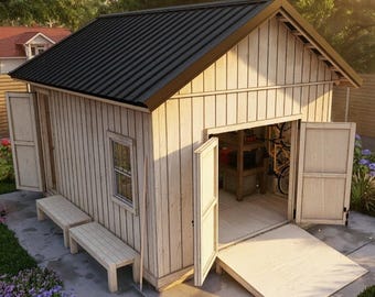 Shed Plans: 12x16 Storage Workshop, Skid+Pier Foundation, Metal/Shingle Roof Guide