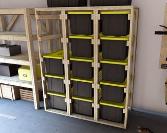 27 Gallon Tote Storage Rack Plans, Heavy Duty Shelving, Bin Organizer PDF download