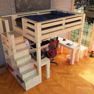 Hochbett / Hochbett mit einer Höhe von 158 cm, Regalhöhe, Regalhöhe und Schreibtisch