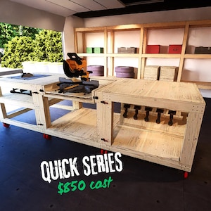 Modular workbench plan with flip-top miter saw bench and tool hanger (3D PDF Document)