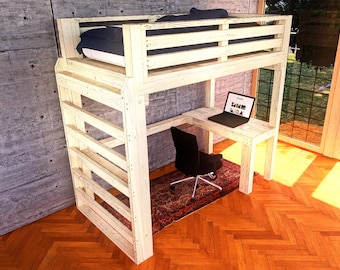 Twin Loft Bed with Desk DIY Plan: Kids Bunk Bed (PDF Download)