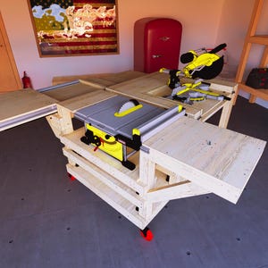 2x4 材木を使用した DIY のシンプルな作業台プラン (インチ単位)、ガレージ作業台プラン、ルーターとスライダー ベンチを使用した作業台プラン