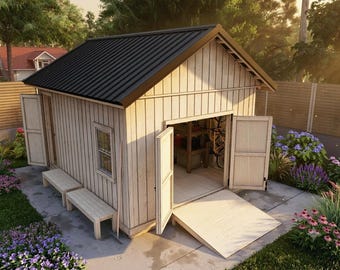 Shed Plans: 12x16 Storage Workshop, Skid+Pier Foundation, Metal/Shingle Roof Guide