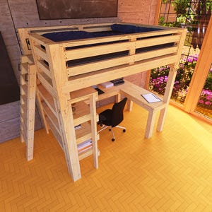 Original Hochbett Plan mit Schreibtisch & Bücherregal (PDF download)