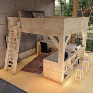 Full size loft bed plan pdf download Queen size loft bed plan pdf download Large size bunk bed plan, Suitable for all sizes, 3D PDF download