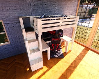 Doppelhochbett mit Schreibtischen (PDF-Download)