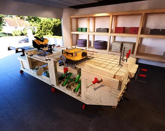 All-in-one workbench plan with tool cabinet and scissor lift plan wit 3D PDF document