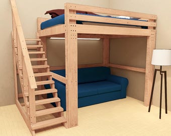 Queen-Size Loft Bed Plan With Stair: Instant PDF download