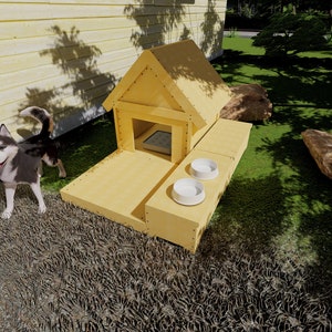 Modern dog house plans, Dog house with crate, DIY dog house plan, Large dog house plan, Woodworking plans, Dog crate, DIY pet furniture plan
