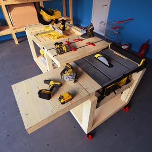 Workbench assembly instructions download, DIY workbench plan (in metric) , Garage workbench plan, Table saw table plan