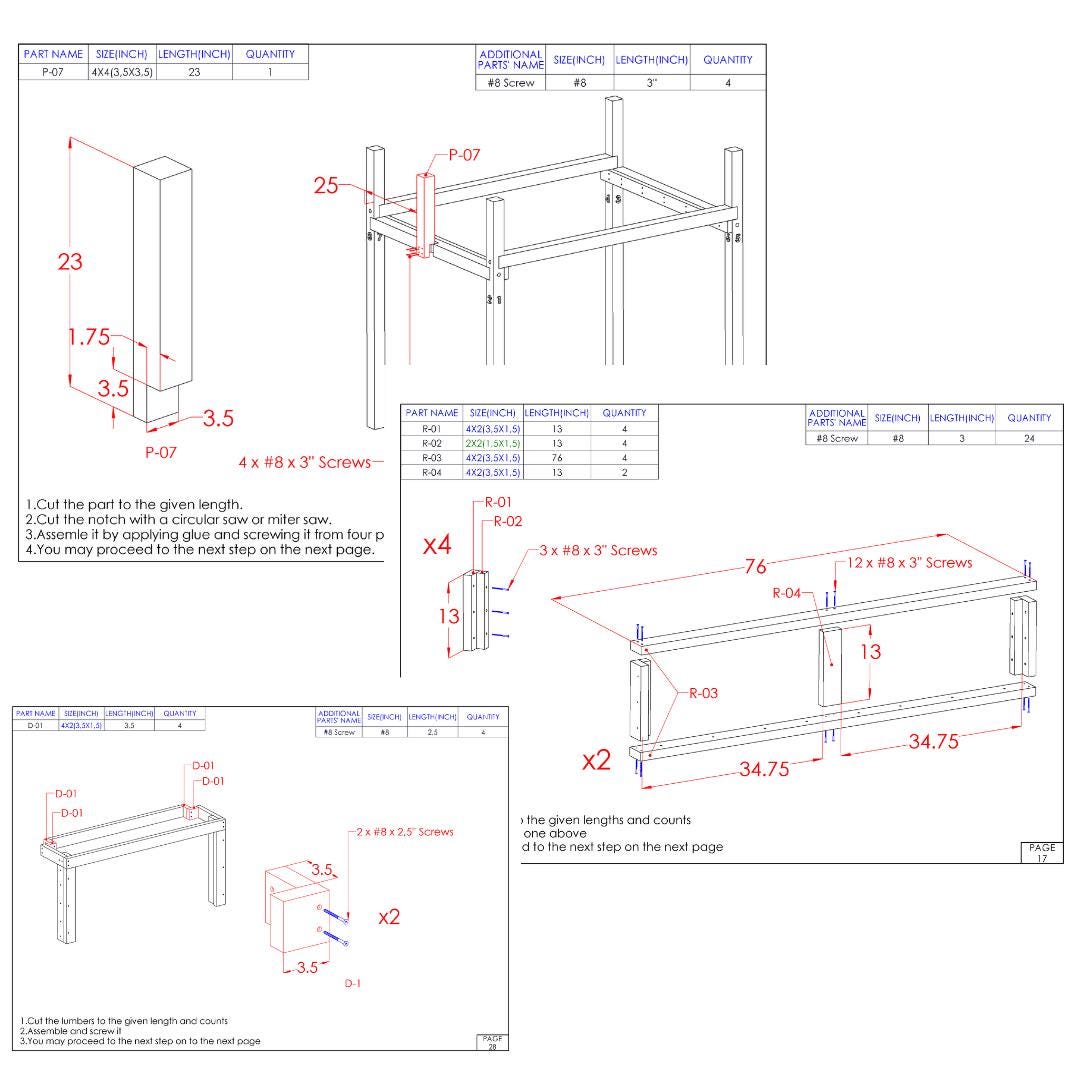 Full-size DIY Loft Bed Plan With Desk & Shelf Stairs (3D PDF Document ...