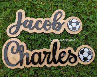 Personalized Football Door Sign, Double Layered Wood and Acrylic, Nursery Decor