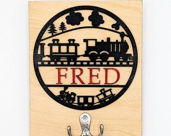 Personalized Wooden Train Hook, Boys Bedroom Decor