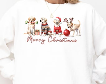 Yellow Labrador Christmas Dogs Sweatshirt, Comfort Colors Shirt, Holiday Gift for Dog Lover, Gift for Her Christmas Party, Women&#39;s Clothing
