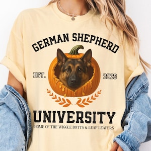 Custom Fall German Shepherd T-Shirt, Comfort Colors 1717 Tee, Cute Autumn Dog Shirt, Personalized Collegiate Shirt, Pet Lover Gift, Dog Mom