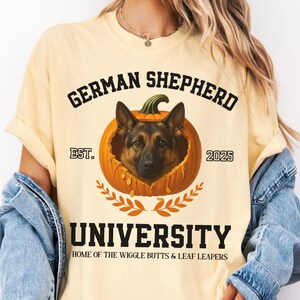 Custom Fall German Shepherd T-Shirt, Comfort Colors 1717 Tee, Cute Autumn Dog Shirt, Personalized Collegiate Shirt, Pet Lover Gift, Dog Mom