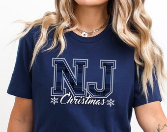 New Jersey Christmas T-Shirt, NJ State Holiday Tee, College Buffalo Plaid Text, Christmas Family Party, Gift for Her, Home for the Holidays