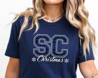 South Carolina Christmas T-Shirt, SC State Holiday Tee, College Buffalo Plaid, Christmas Family Party, Gift for Her, Home for the Holidays