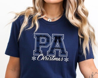 Pennsylvania Christmas T-Shirt, PA State Holiday Tee, College Buffalo Plaid, Christmas Family Party, Gift for Her, Home for the Holidays