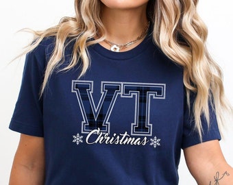 Vermont Christmas T-Shirt, VT State Holiday Tee, Collegiate Buffalo Plaid Text, Christmas Family Party, Gift for Her, Home for the Holidays
