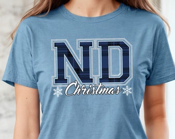 North Dakota Christmas T-Shirt, ND State Holiday Tee, College Buffalo Plaid, Christmas Family Party, Gift for Her, Home for the Holidays