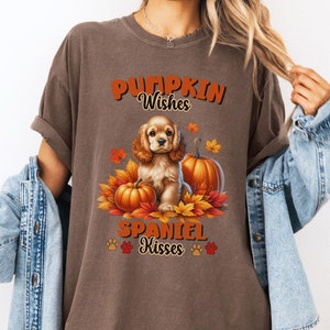 Cocker Spaniel Dog Fall T-shirt, Pumpkin Wishes, Holiday Thanksgiving Autumn Leaves Shirt, Comfort Colors 1717 Tee, Dog Lover Gift for Women