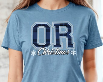 Oregon Christmas T-Shirt, OR State Holiday Tee, Collegiate Buffalo Plaid Text, Christmas Family Party, Gift for Her, Home for the Holidays
