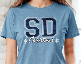 South Dakota Christmas T-Shirt, SD State Holiday Tee, Collegiate Buffalo Plaid, Christmas Family Party, Gift for Her, Home for the Holidays