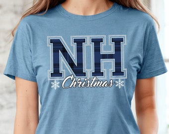New Hampshire Christmas T-Shirt, NH State Holiday Tee, Collegiate Buffalo Plaid, Christmas Family Party, Gift for Her, Home for the Holidays