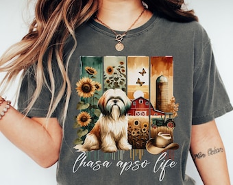 Lhasa Apso T-Shirt, Lhasa Apso Life Shirt, Comfort Colors Tee, Brushstroke Farm, Lhasa Apso Mom Shirt, Dog Lover Gift, Cowboy Graphic Tee