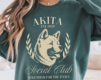 Akita Dog Social Club Sweatshirt, Comfort Colors Shirt, Custom Personalized Year, Christmas Gift for Dog Lover, Akita Mom, Mother&#39;s Day Gift