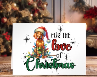Christmas Cards Vizsla Dog Design, Custom Holiday Greeting Cards, 7"x5" Funny Dog Christmas Lights, Merry Christmas Stationary, Pet Lover