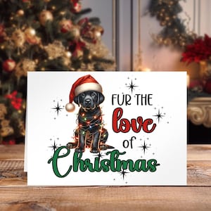 Tarjetas navideñas con diseño de labrador negro, tarjeta de felicitación navideña personalizada, luces navideñas de 18 x 13 cm, papelería navideña para amantes de las mascotas.