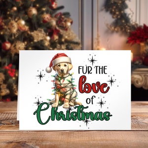 Cartes de Noël avec motif labrador jaune, carte de voeux de vacances personnalisée, guirlande lumineuse drôle de chien 7 x 5 po, papeterie joyeux Noël, amoureux des animaux de compagnie