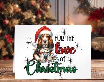 Christmas Cards Basset Hound Design, Custom Holiday Greeting Cards, 7&quot;x5&quot; Funny Dog Christmas Lights, Merry Christmas Stationary, Pet Lover