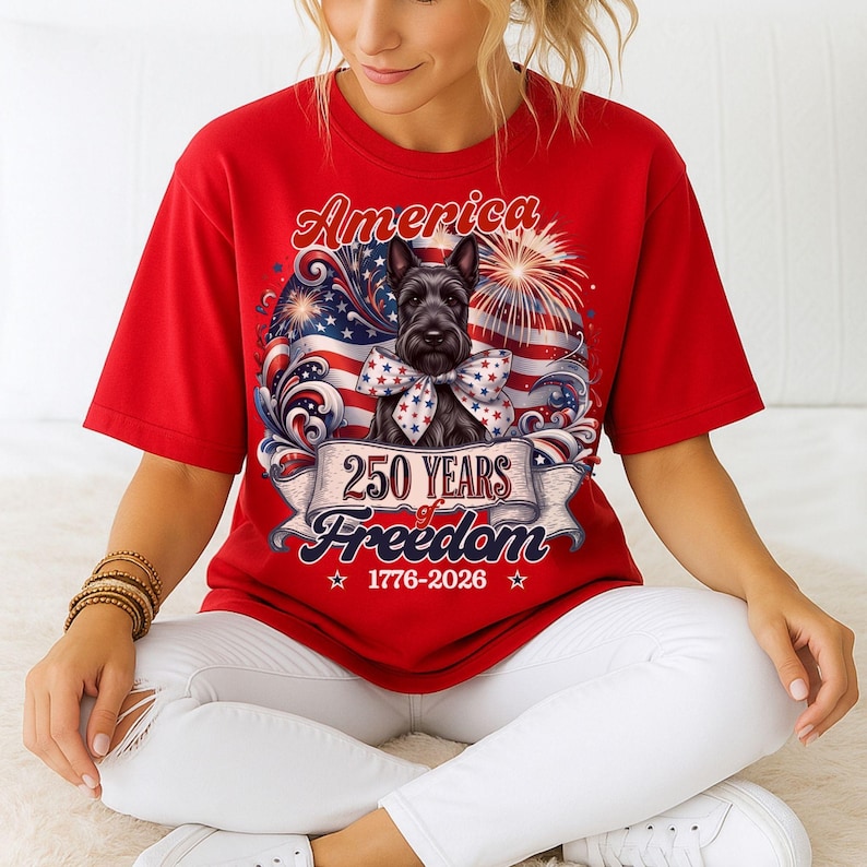250th America Scottish Terrier Shirt, Patriotic 250 Years of Freedom TShirt, 4th of July Celebration, Independence Day, Comfort Colors Tee Red