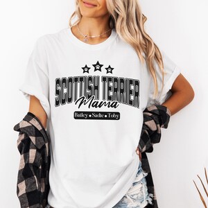 Custom Scottish Terrier Dog Mama T-Shirt, Comfort Colors, Crewneck Tee, Fur Mama Shirt, Personalized Dog Name, Dog Mom Gift, Pet Lover Shirt