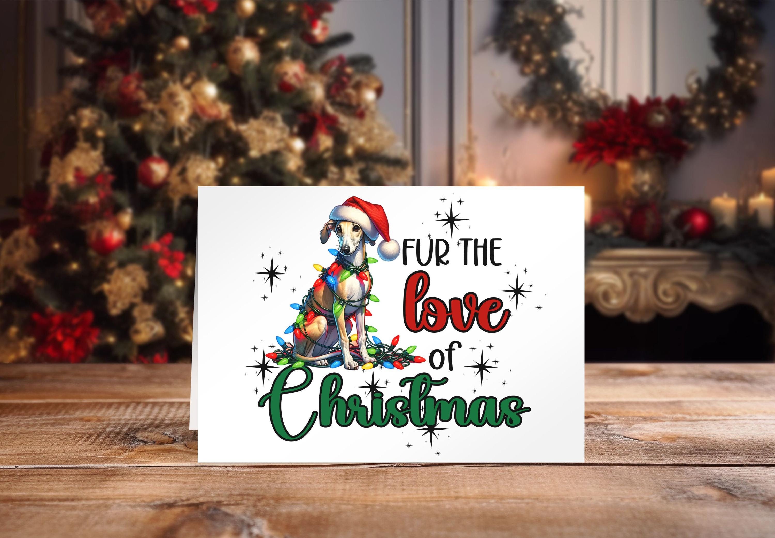 Christmas Cards Greyhound Dog Design, Custom Holiday Greeting Cards, 7"x5" Funny Dog Christmas Lights, Merry Christmas Stationary, Pet Lover