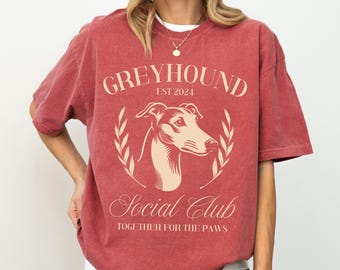 Custom Greyhound T-Shirt, Comfort Colors 1717 Tee, Social Club Personalized Year, Women&#39;s Shirt, Gift for Dog Lovers, Gift for Her