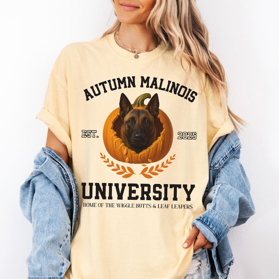 Custom Fall Belgian Malinois T-shirt, Comfort Colors 1717 Tee
