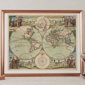 Mapa del mundo de 1686 - Obra de arte vintage del siglo XVII - Descarga digital - Idea de regalo de mapa vintage - Idea de regalo para amantes de los mapas terráqueos - Mapa del mundo vintage
