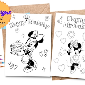 Carte de coloriage Minnie joyeux anniversaire à imprimer | Colorie ta propre carte d'anniversaire DIY | TÉLÉCHARGEMENT numérique | Cartes d'anniversaire à colorier pour enfants |