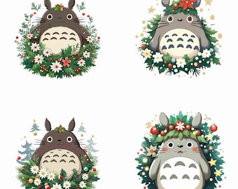 Studio Ghibli Christmas Inspired Clipart 9 Digital Images, Japanese Anime Character Art, for Journaling, Scrapbooking, Digital Download