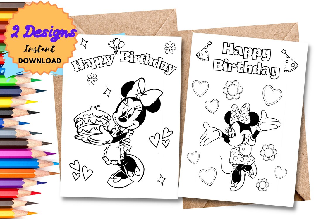 PRINTABLE Happy Birthday Minnie Coloring Card | Color Your Own DIY ...