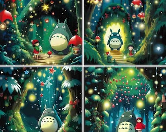 10 imágenes prediseñadas inspiradas en la Navidad de Studio Ghibli, papeles digitales, personajes de anime japoneses, para llevar un diario, hacer álbumes de recortes, descarga digital