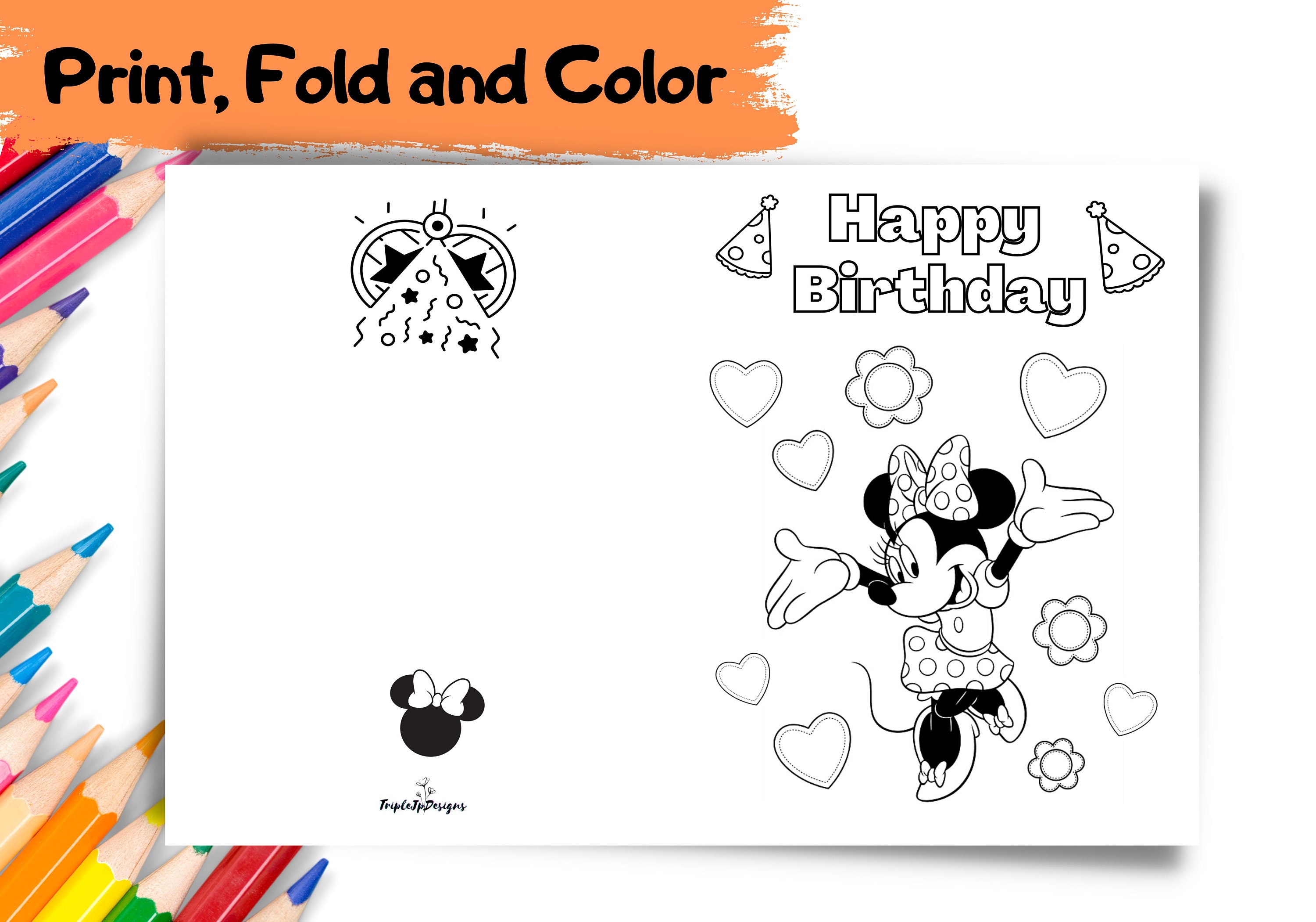 PRINTABLE Happy Birthday Minnie Coloring Card | Color Your Own DIY ...